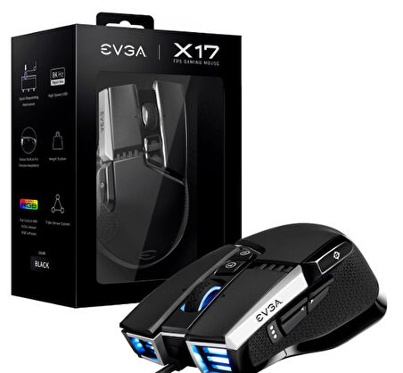 EVGA X17 Gaming Mouse, Wired, Black, Customizable, 16,000 DPI, 5 Profiles, 10 Buttons, Ergonomic