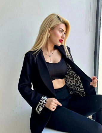 büyük beden hürrem içi leopar astarlı blaze ceket 24042