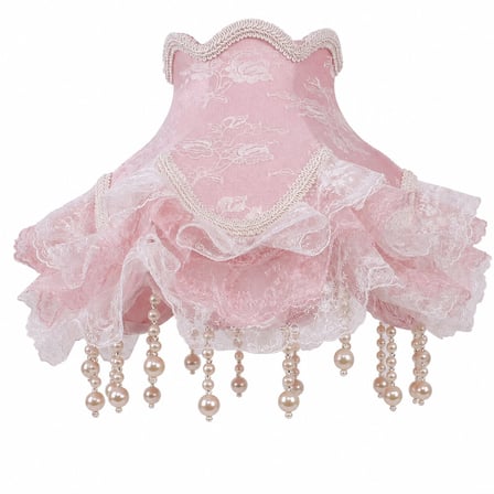 Pembe Kadife Kaplı Beyaz Dantelli El Yapımı Prenses Model Abajur Şapkası 27x25cm