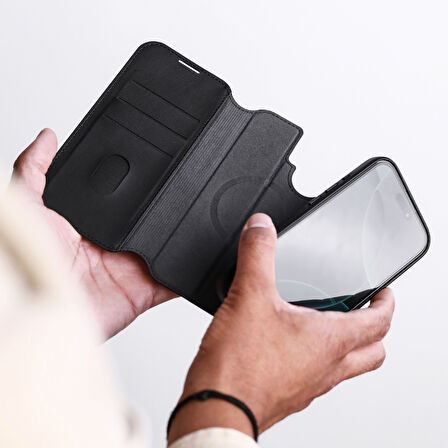 Vonmahlen iPhone 17 Pro Max Vegan Deri Folio - Siyah