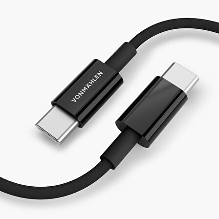 Vonmahlen USB-C'den USB-C'ye 60W Şarj Kablosu - 2M - Siyah