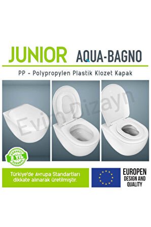 Aqua Bagno, Junior Klozet Kapağı, Beyaz, Yavaş Kapanan, PP