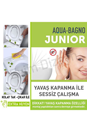 Aqua Bagno, Junior Klozet Kapağı, Beyaz, Yavaş Kapanan, PP