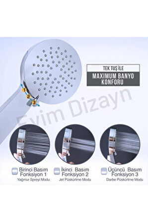 Aqua Bagno Smile El Duşu Set 2 Parça - Duş Başlığı - Spiral Hortumu Set