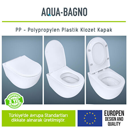 Aqua Bagno, Diamond Klozet Kapağı, Beyaz, Yavaş Kapanan, PP