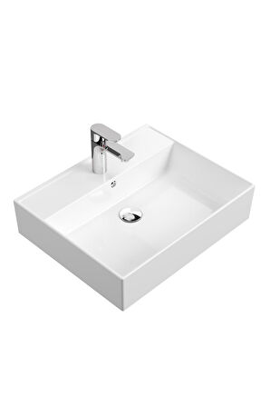 Aqua Bagno Plan Tezgah Üstü Kare Lavabo, 55x45 cm. Beyaz