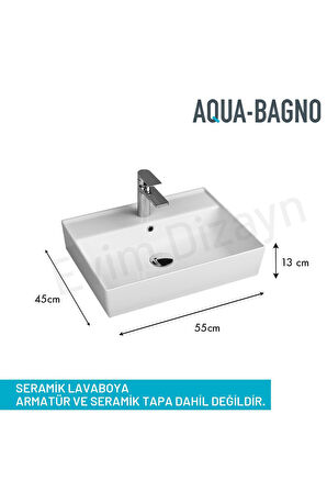 Aqua Bagno Plan Tezgah Üstü Kare Lavabo, 55x45 cm. Beyaz