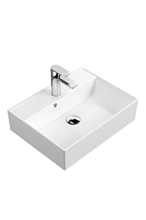 Aqua Bagno Plan Tezgah Üstü Kare Çanak Lavabo, 50x38 cm. Beyaz