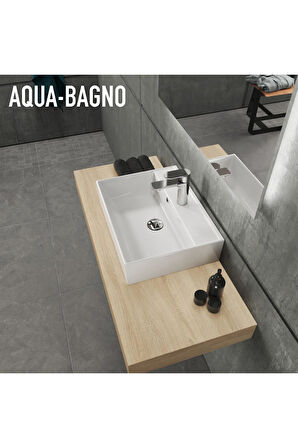 Aqua Bagno Plan Tezgah Üstü Kare Çanak Lavabo, 50x38 cm. Beyaz