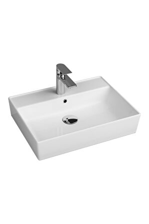 Aqua Bagno Plan Tezgah Üstü Kare Lavabo 60x45 cm Beyaz