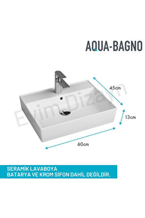 Aqua Bagno Plan Tezgah Üstü Kare Lavabo 60x45 cm Beyaz