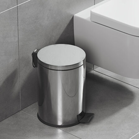 Aqua Bagno Basic Çöp Kovası - Pedallı 12 L, Parlak Krom Paslanmaz