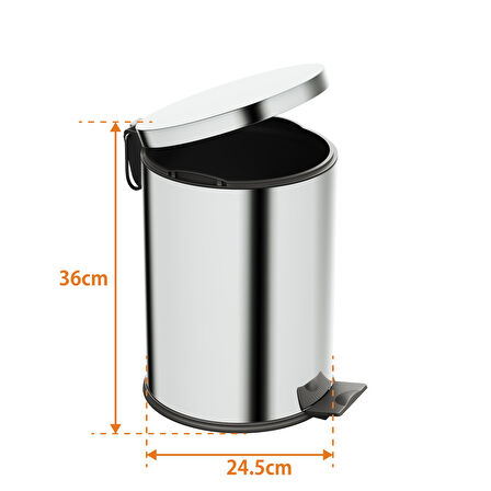 Aqua Bagno Basic Çöp Kovası - Pedallı 12 L, Parlak Krom Paslanmaz