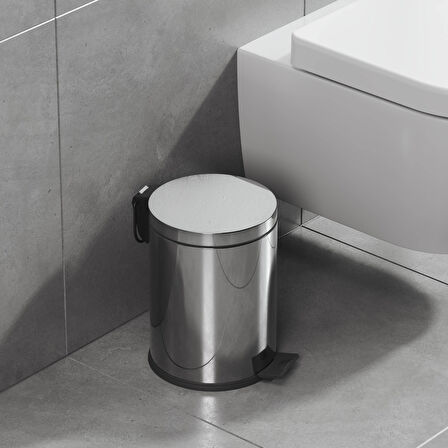 Aqua Bagno Basic Çöp Kovası - Pedallı 5 L, Parlak Krom Paslanmaz