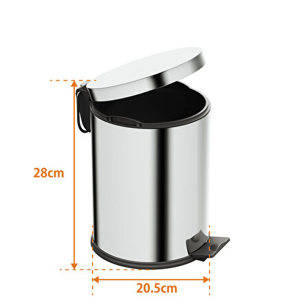 Aqua Bagno Basic Çöp Kovası - Pedallı 5 L, Parlak Krom Paslanmaz