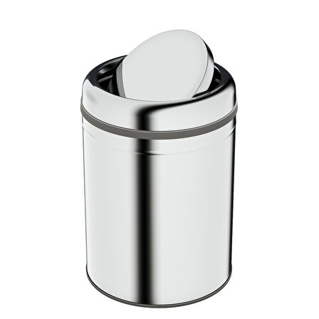 Aqua Bagno Basic Çöp Kovası - Sallanır Kapaklı 8 L, Parlak Krom Paslanmaz