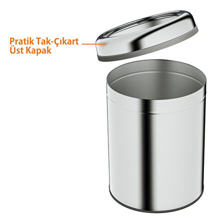 Aqua Bagno Basic Çöp Kovası - Çemberli Tip 8 L, Parlak Krom Paslanmaz