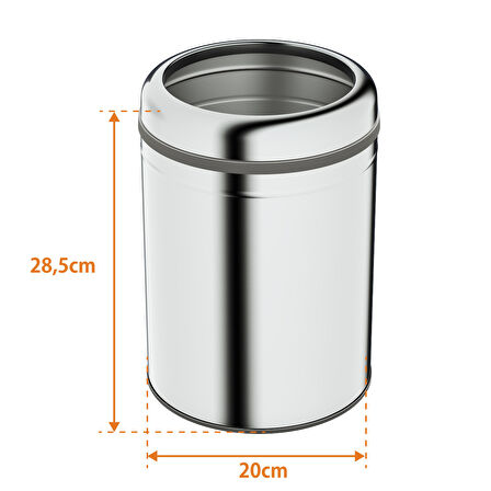 Aqua Bagno Basic Çöp Kovası - Çemberli Tip 8 L, Parlak Krom Paslanmaz