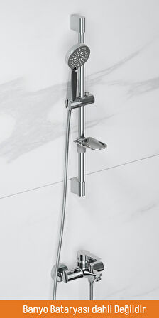 Aqua Bagno Smile 2.0 Sürgülü Duş Seti – 3 Fonksiyonlu, Krom, Sabunluk Dahil