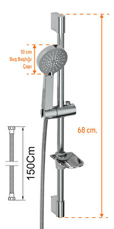 Aqua Bagno Smile 2.0 Sürgülü Duş Seti – 3 Fonksiyonlu, Krom, Sabunluk Dahil