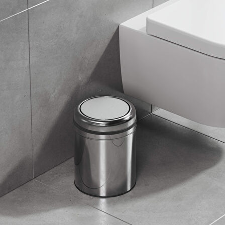 Aqua Bagno Basic Çöp Kovası - Sallanır Kapaklı 5 L, Parlak Krom Paslanmaz