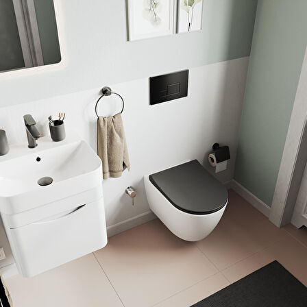 Aqua Bagno Thin Klozet Kapağı,Mat Siyah,Tak Çıkar-Yavaş Kapanan,Duroplast