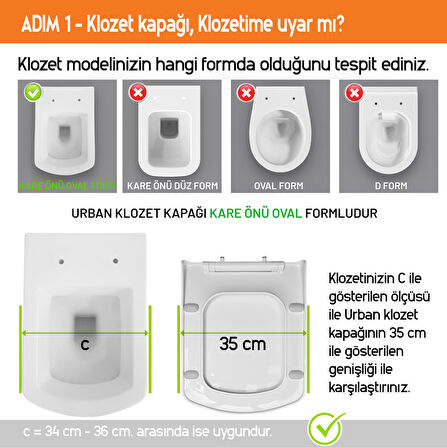 Aqua Bagno Urban Yavaş Kapanan Klozet Kapağı-kare önü oval, beyaz