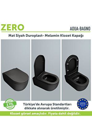 Aqua Bagno Zero Yavaş Kapanan Klozet Kapağı, Mat Siyah, Duroplast