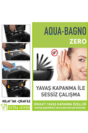 Aqua Bagno Zero Yavaş Kapanan Klozet Kapağı, Mat Siyah, Duroplast