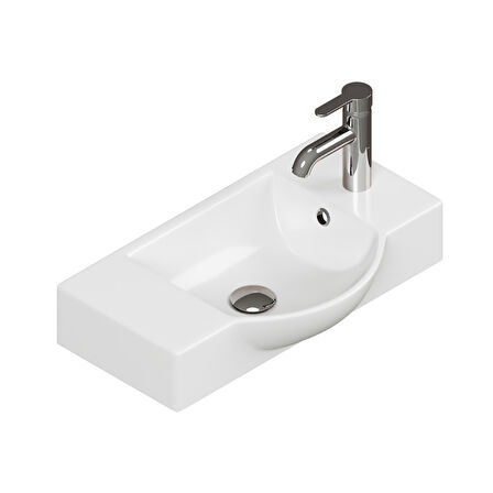 Aqua Bagno Minizia 55x32x10 cm Beyaz Seramik Lavabo – Taşma Delikli | 34.30.55.1.TR