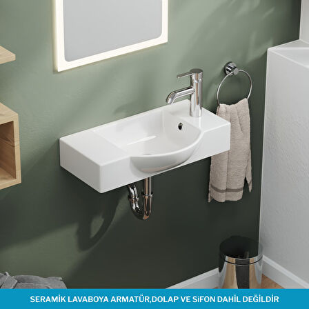 Aqua Bagno Minizia 55x32x10 cm Beyaz Seramik Lavabo – Taşma Delikli | 34.30.55.1.TR