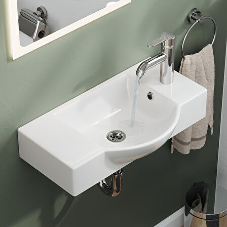 Aqua Bagno Minizia 55x32x10 cm Beyaz Seramik Lavabo – Taşma Delikli | 34.30.55.1.TR
