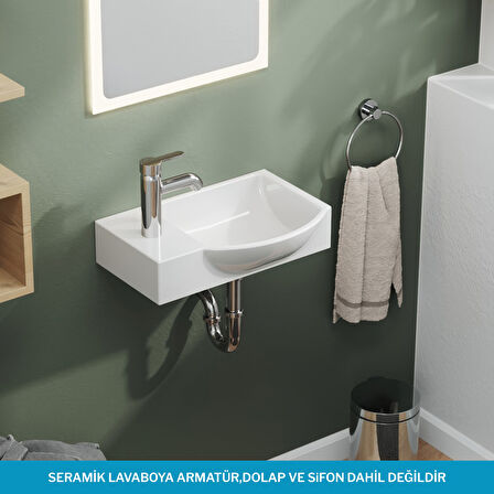 Aqua Bagno Minizia Lavabo Beyaz 45x32x10 cm – Soldan Delikli, Taşma Delikli, 10 Yıl Garantili | 34.3