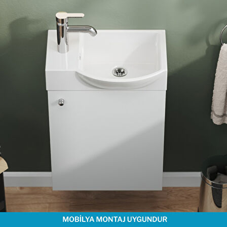 Aqua Bagno Minizia Lavabo Beyaz 45x32x10 cm – Soldan Delikli, Taşma Delikli, 10 Yıl Garantili | 34.3