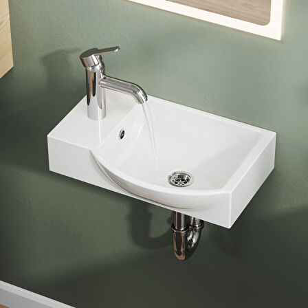 Aqua Bagno Minizia Lavabo Beyaz 45x32x10 cm – Soldan Delikli, Taşma Delikli, 10 Yıl Garantili | 34.3