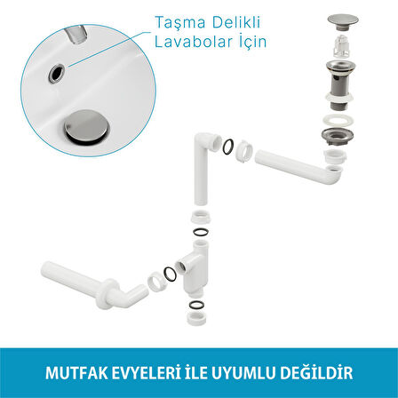 Aqua Bagno  Smart Pop-up  sifon , Taşma Delikli  Krom +Comfort Yer Kazandıran Lavabo  sifonu -2 Parça Set