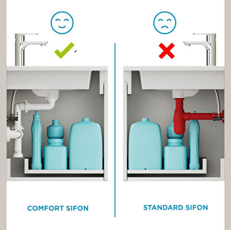 Aqua Bagno  Smart Pop-up  sifon , Taşma Delikli  Krom +Comfort Yer Kazandıran Lavabo  sifonu -2 Parça Set