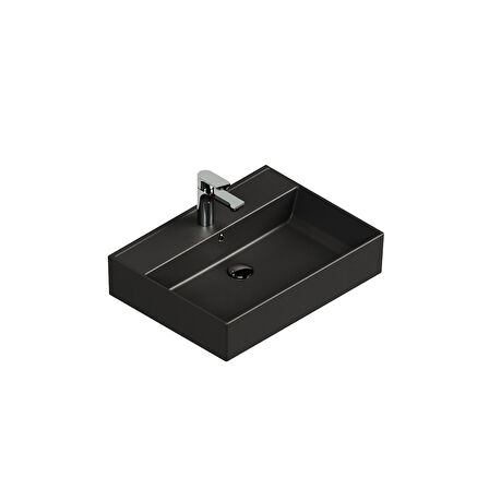 Aqua Bagno Plan Tezgah Üstü Kare Lavabo , 55x45 cm.   Mat Siyah