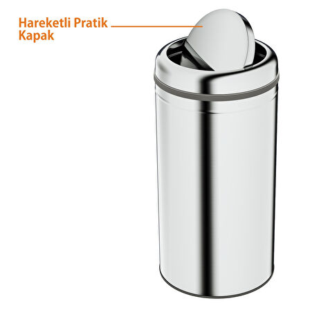 Aqua Bagno Basic Çöp Kovası - Sallanır Kapaklı 45 L, Parlak Krom Paslanmaz