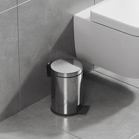Aqua Bagno Basic Çöp Kovası - Pedallı 3 L, Parlak Krom Paslanmaz