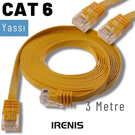 IRENIS 3 Metre CAT6 Kablo Yassı Ethernet Network Lan Ağ İnternet Kablosu