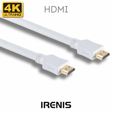HDMI Kablo, 4K Destekli, Altın Uçlu, Naylon Örgü, 2 Metre, Beyaz