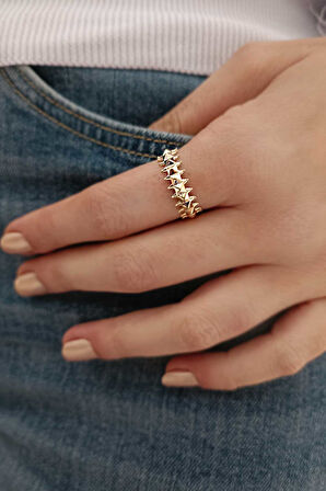 Sarı Altın Altın Geometrik Model Kombin Yüzük