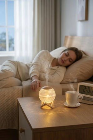 Ahşap Standlı Ultrasonik Aroma Difüzörü & Gece Lambası | LED Işıklı Hava Nemlendirici