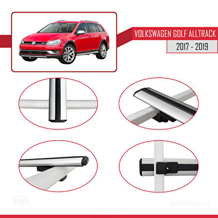 VW Golf Alltrack Mk7 2017-2019 Arası ile Uyumlu BASIC Model Ara Atkı Tavan Barı Gri 2 Adet