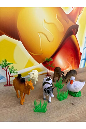 Çiftlik Hayvanları Koyun İnek Ördek Keçi At Eşek ve Aksesuarlar Toplam 9 Parça Oyuncak Büyük Boy