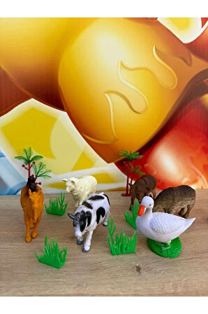 Çiftlik Hayvanları Koyun İnek Ördek Keçi At Eşek ve Aksesuarlar Toplam 9 Parça Oyuncak Büyük Boy