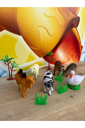 Çiftlik Hayvanları Koyun İnek Ördek Keçi At Eşek ve Aksesuarlar Toplam 9 Parça Oyuncak Büyük Boy