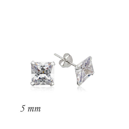 925 Ayar Gümüş Kare Tek Taş Zirkon Küpe - 5 mm EA1160232