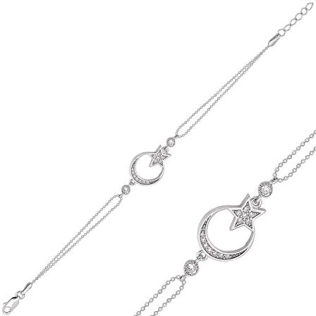 925 Ayar Gümüş Ay Yıldız Bileklik BR0460296